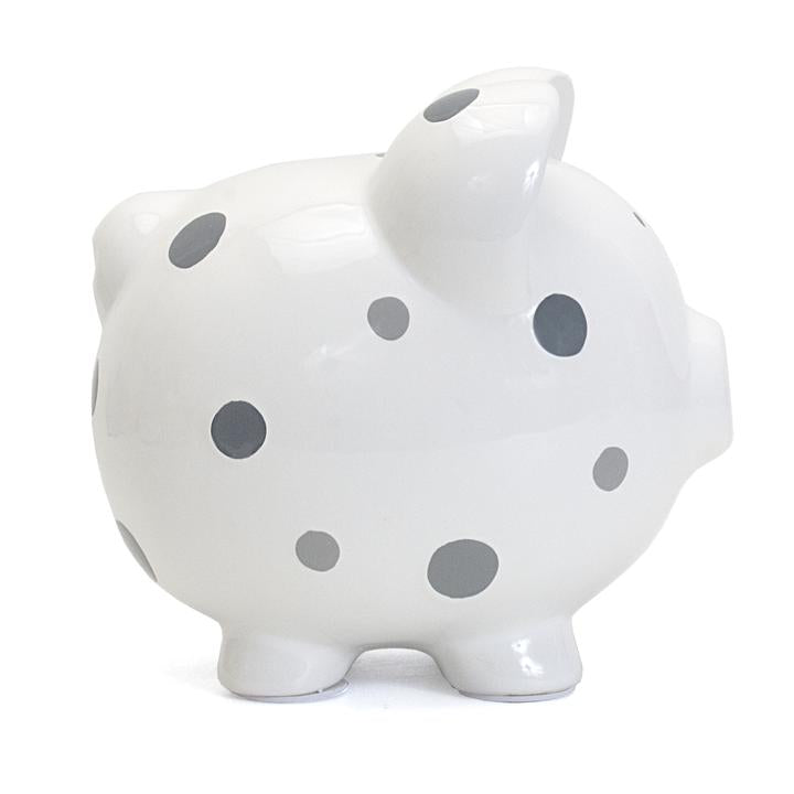 Gray Multi Dot Piggy Bank - Premium Baby Gift from Child To Cherish® - Just $34.95! Shop now at Pat's Monograms