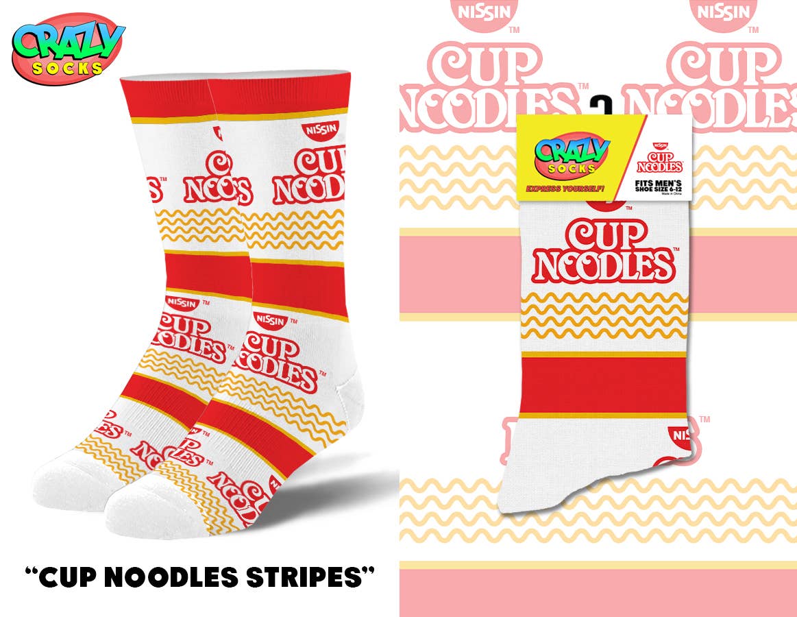 Cup Noodles Stripes - Mens Crew Folded - Premium  from Crazy Socks - Just $8! Shop now at Pat's Monograms