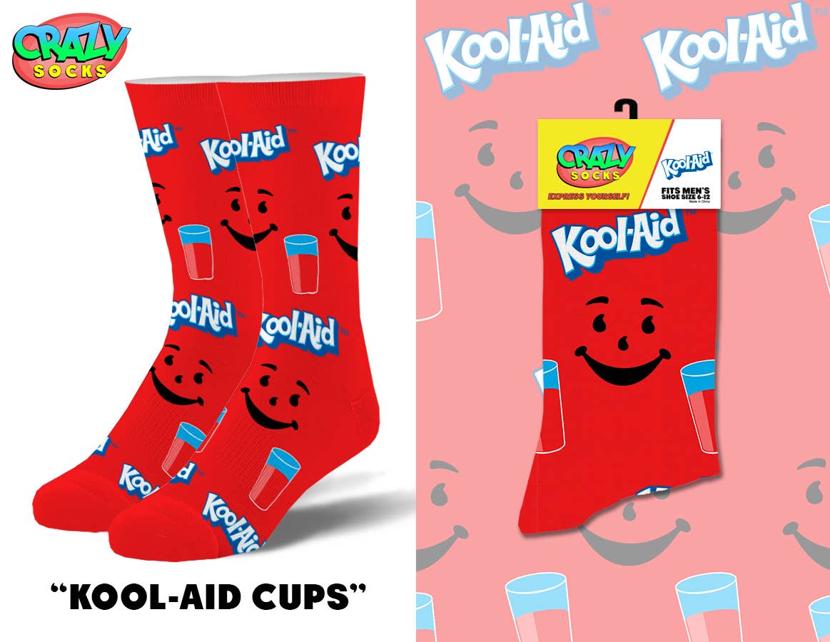 Kool Aid Cups - Mens Crew Folded - Premium Socks from Crazy Socks - Just $8! Shop now at Pat's Monograms