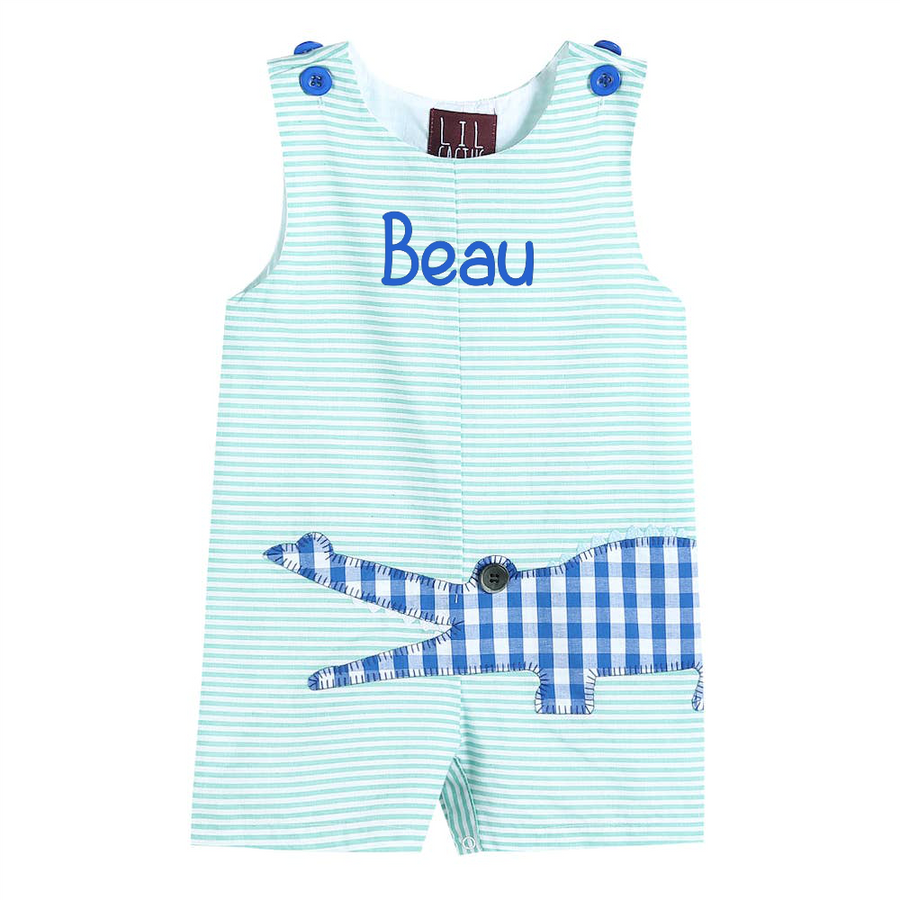 Lil Cactus - Aqua Striped Alligator Shortalls - Premium Baby & Toddler Outfits from Lil Cactus - Just $28.95! Shop now at Pat's Monograms