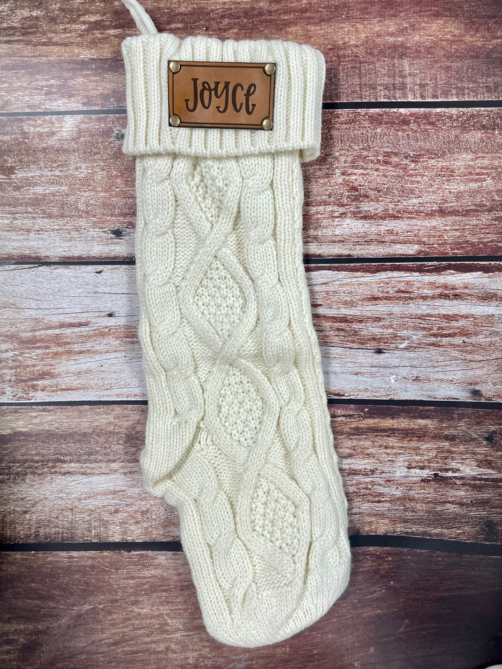 Personalized Knitted Christmas Stocking with Genuine Leather Patch - Premium holiday from Pat's Monograms - Just $28.95! Shop now at Pat's Monograms