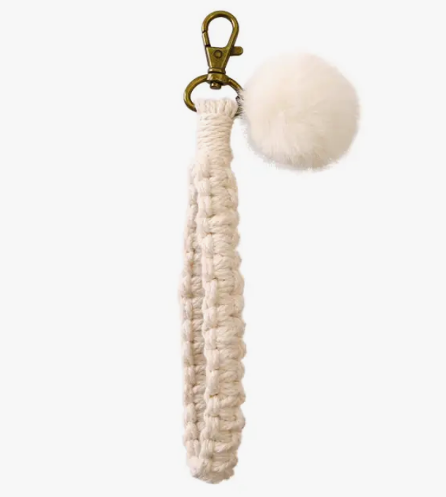 Macrame Flat Square Knot Wristlet Keychain with Pom Pom - Premium Accessories from Adorro - Just $9.0! Shop now at Pat's Monograms