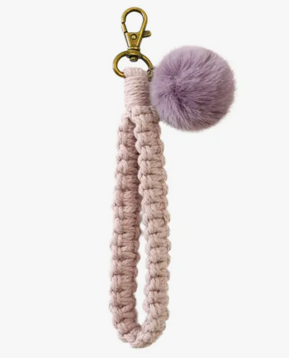 Macrame Flat Square Knot Wristlet Keychain with Pom Pom - Premium Accessories from Adorro - Just $9.0! Shop now at Pat's Monograms