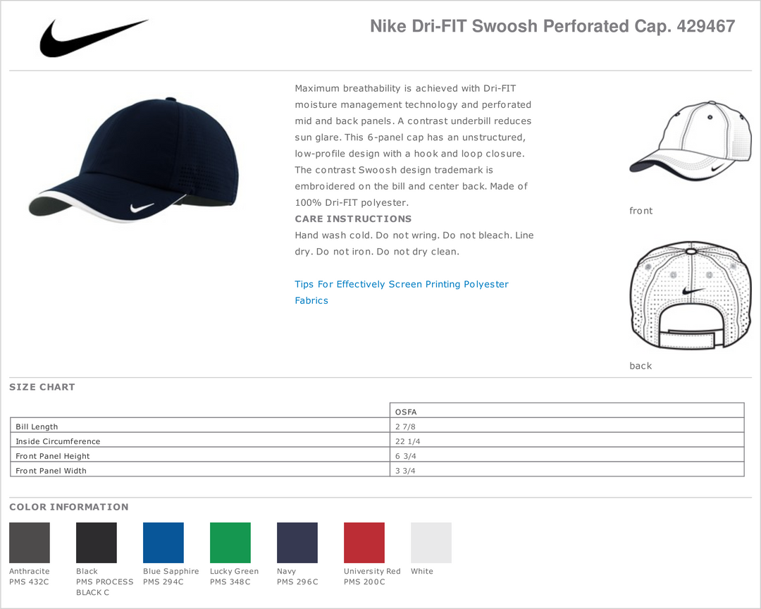 Campbell Clinic Nike Dri-Fit Swoosh Perforated Cap - 429467 - Premium corporate from Sanmar - Just $34.95! Shop now at Pat's Monograms