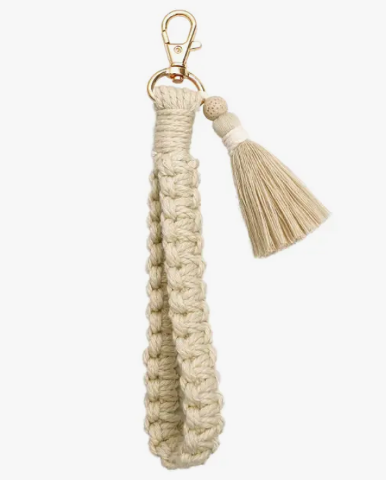 Macrame Flat Square Knot Wristlet Keychain with Tassel - Premium  from Adorro - Just $9.0! Shop now at Pat's Monograms