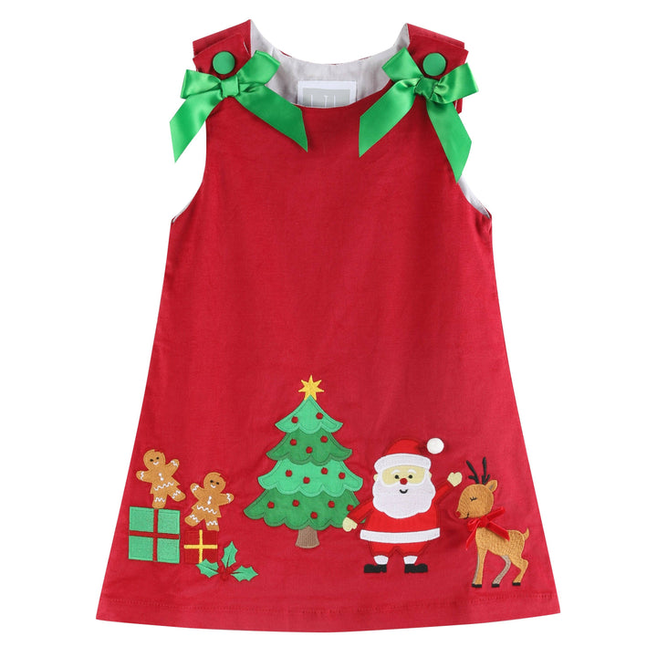 Red Corduroy Christmas Applique Bow Dress - Premium Baby & Toddler Dresses from Lil Cactus - Just $36.95! Shop now at Pat's Monograms