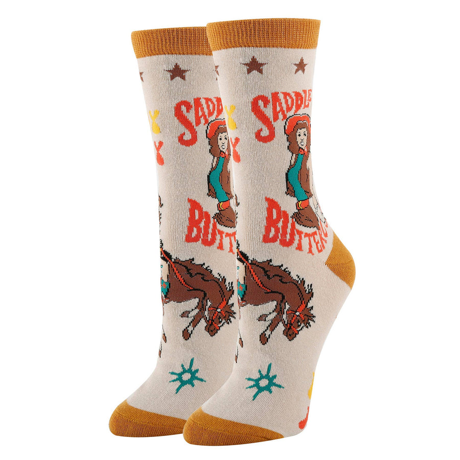 Saddle Up | Women's Funny Saying Cowgirl Crew Socks - Premium Socks from Oooh Yeah Socks/Sock It Up/Oooh Geez Slippers - Just $11.95! Shop now at Pat's Monograms