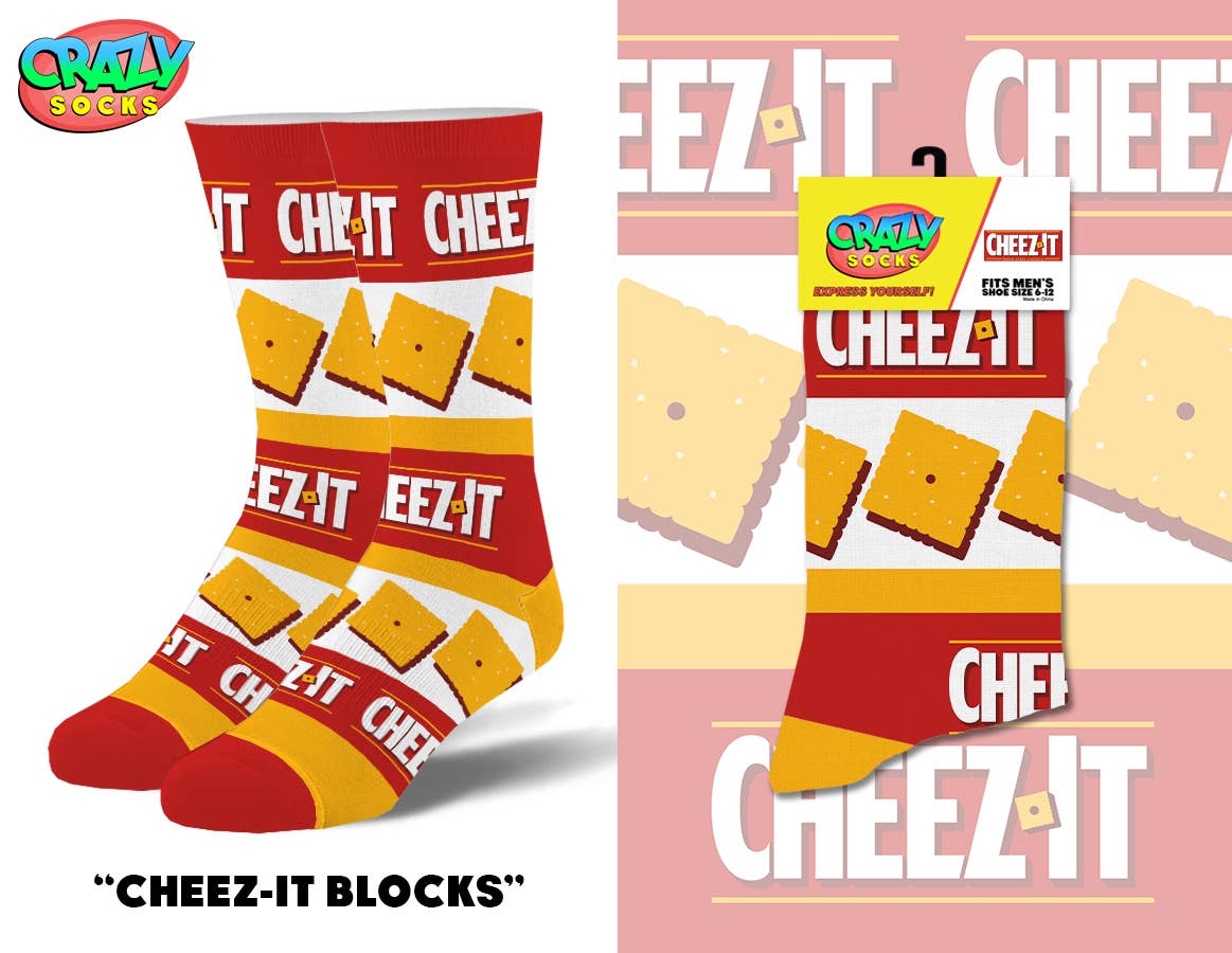 Cheez It Blocks - Mens Crew Folded - Premium Socks from Crazy Socks - Just $8! Shop now at Pat's Monograms