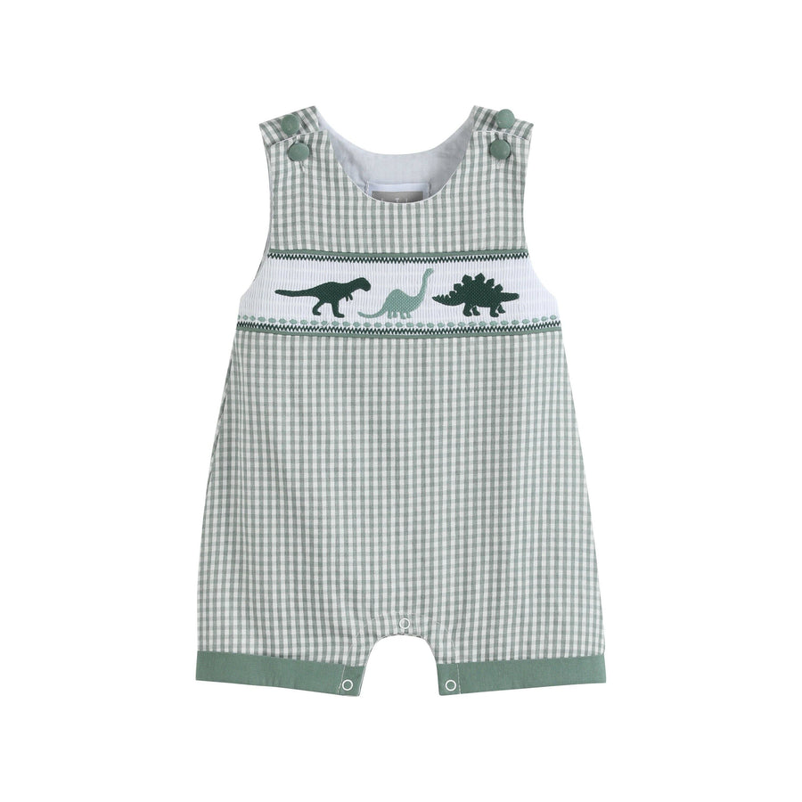 Green Gingham Dinosaur Smocked Shortalls - Premium Baby & Toddler Outfits from Lil Cactus - Just $35.95! Shop now at Pat's Monograms