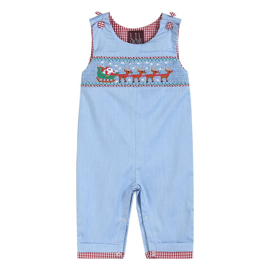 Lil Cactus - Light Blue Smocked Santa and Sleigh Overalls - Premium Baby & Toddler Outfits from Lil Cactus - Just $32.95! Shop now at Pat's Monograms