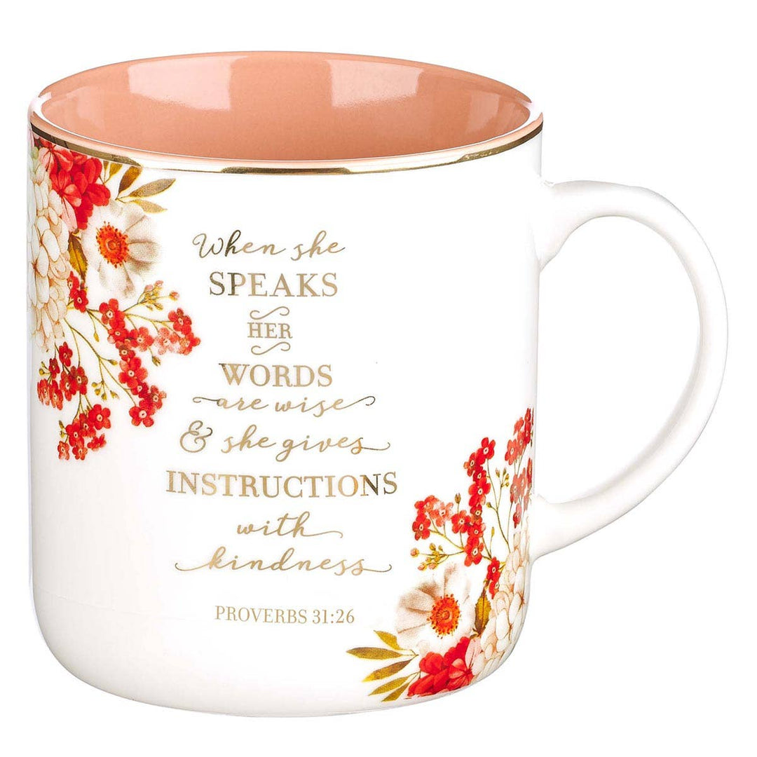 When She Speaks Ceramic Coffee Mug - Proverbs 31:26 - Premium gift item from Christian Art Gifts - Just $12.95! Shop now at Pat's Monograms