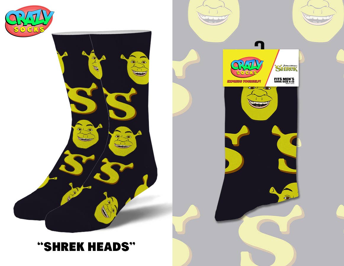 Shrek Heads - Mens Crew Folded - Premium Socks from Crazy Socks - Just $8! Shop now at Pat's Monograms