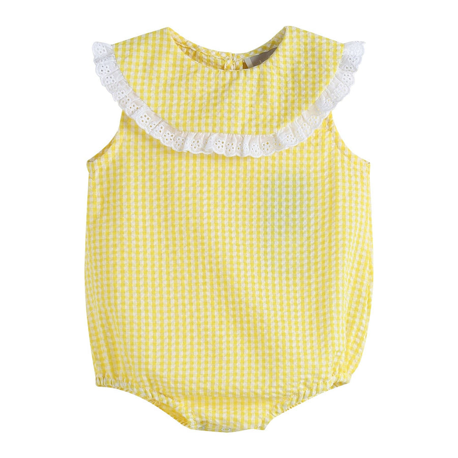 Classic Yellow Seersucker Collared Baby Bubble Romper - Premium  from Lil Cactus - Just $29.95! Shop now at Pat's Monograms