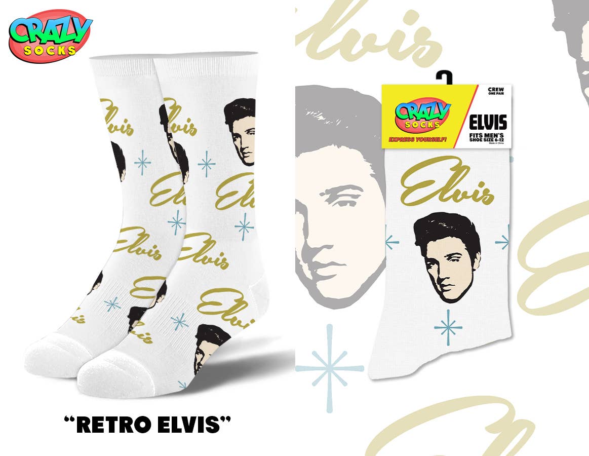Retro Elvis - Mens Crew Folded - Premium Socks from Crazy Socks - Just $8! Shop now at Pat's Monograms