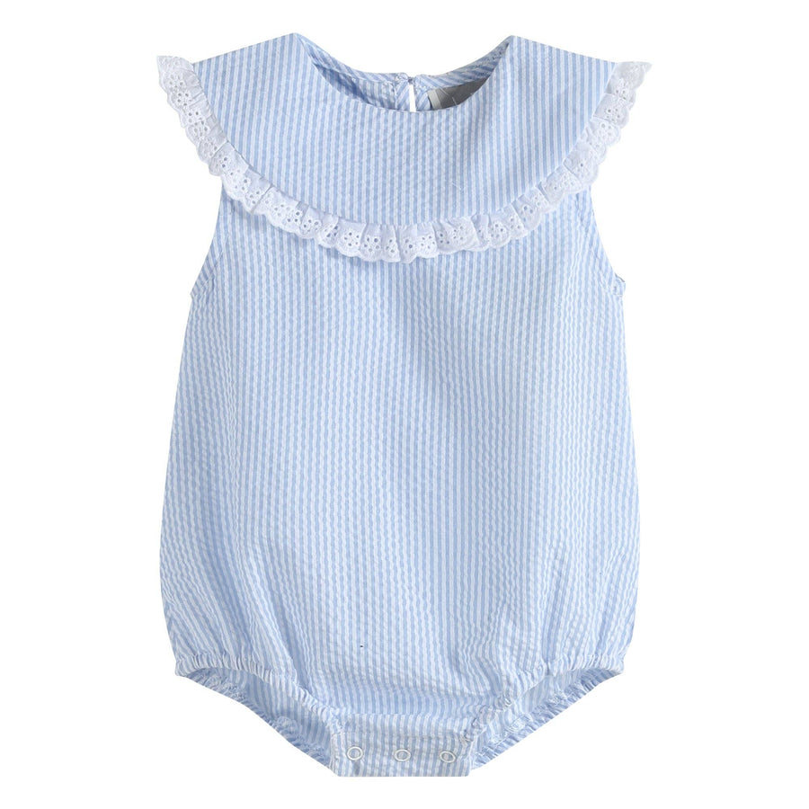 Classic Light Blue Seersucker Collared Baby Bubble Romper - Premium Baby & Toddler Outfits from Lil Cactus - Just $29.95! Shop now at Pat's Monograms