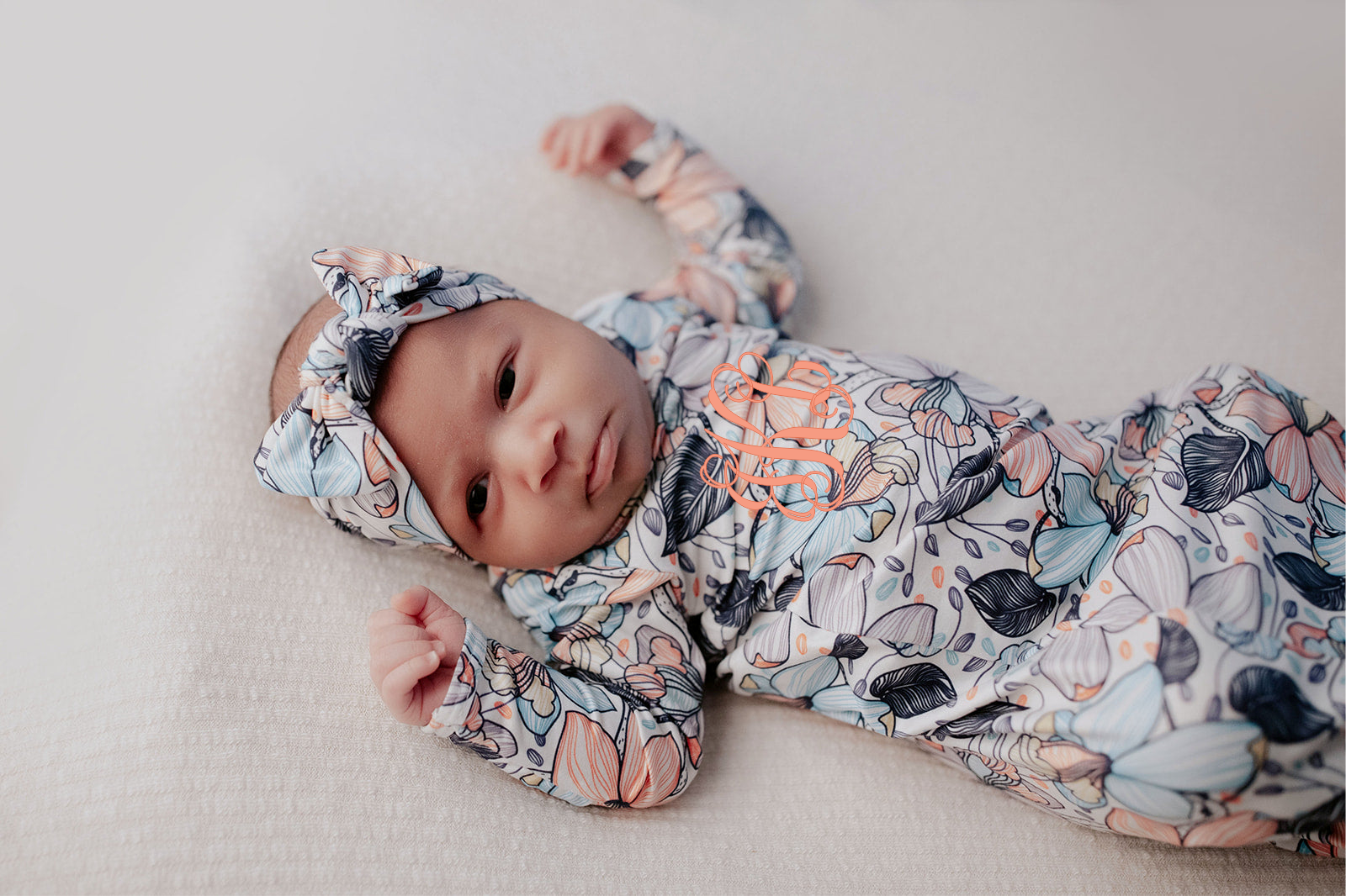 Flower Bloom Knotted Baby Gown and Knot Cap - Premium Just for baby from Three Little Tots - Just $24.95! Shop now at Pat's Monograms